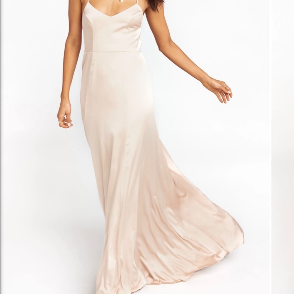 Show Me Your Mumu Godshaw Goddess Gown Champagne Luxe Satin Size M